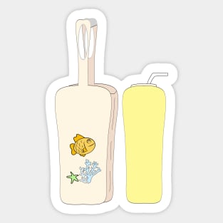 Drawings of cloth bottle bag and a water bottle. Sticker